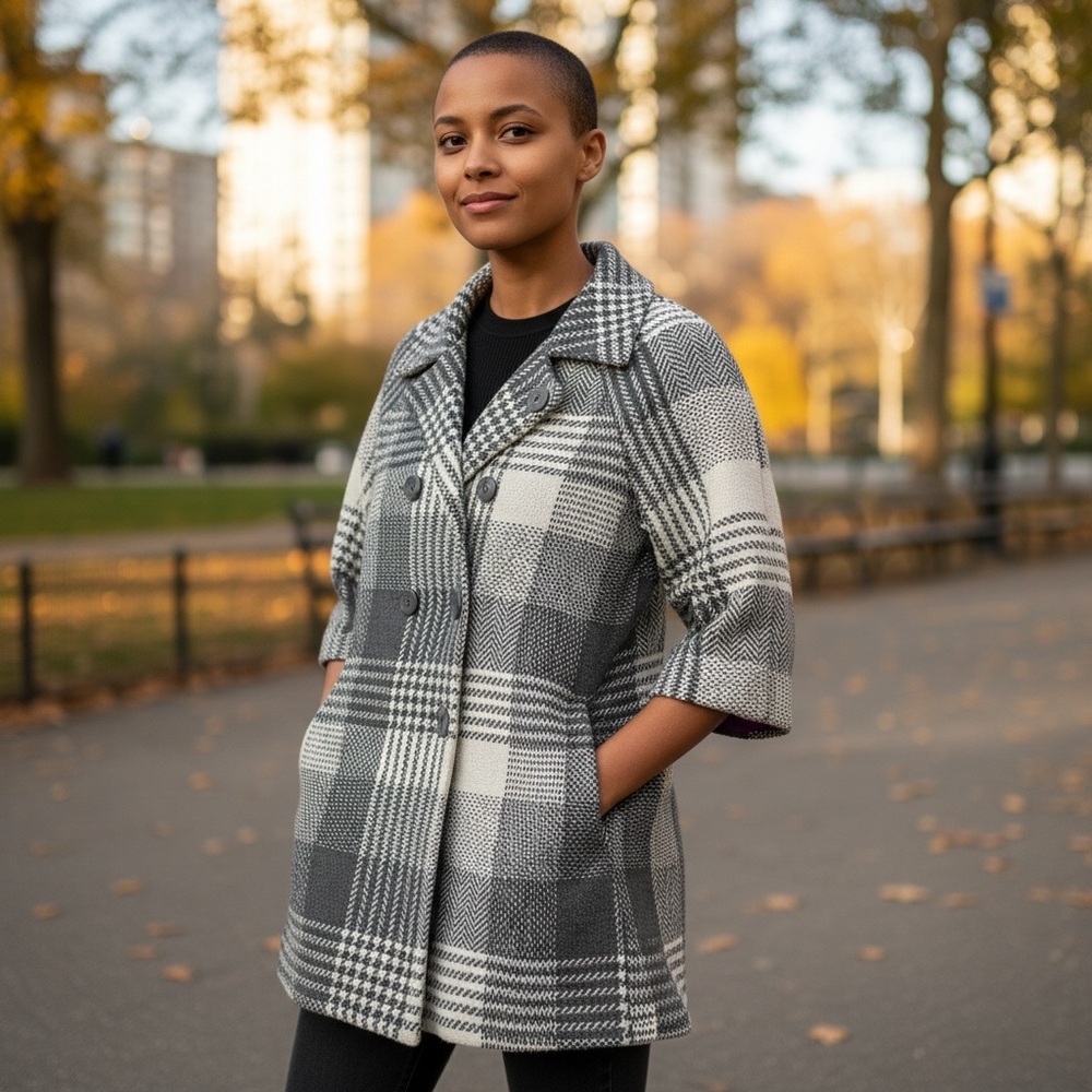 JH Collectables Plaid Gray and Cream Women's Coat